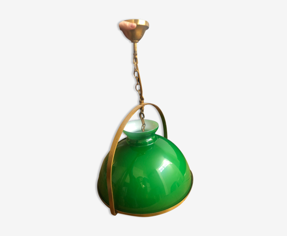 Suspension billard vintage en verre cerclée de métal brossé