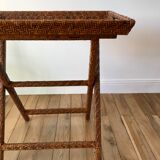 Rattan console exotic wood vintage removable tray 70s