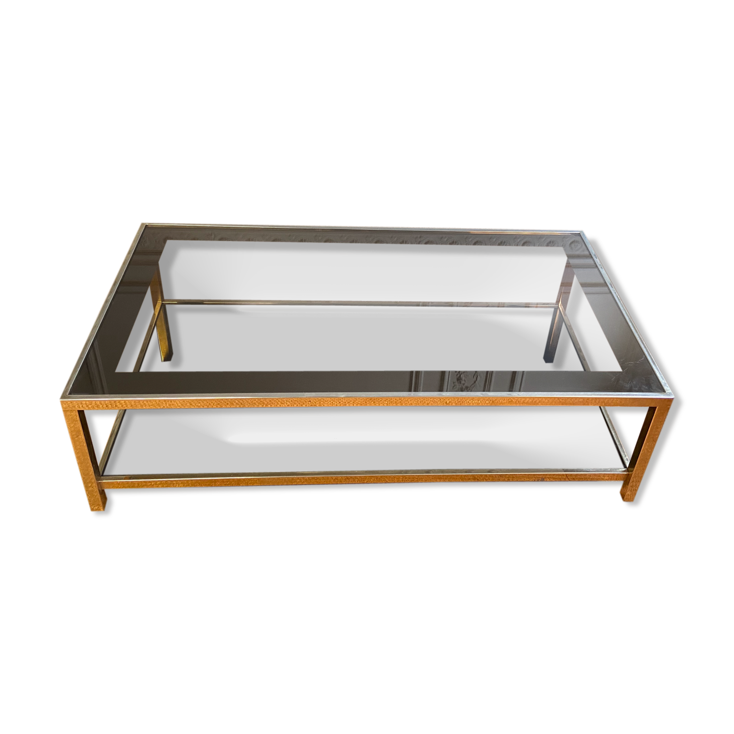 Belgo Chrome gold coffee table at 23K gold, 1970