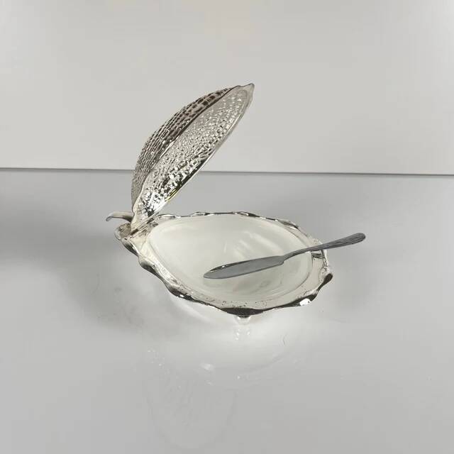 Vintage metal butter dish "Oyster" with glass insert, 1970.
