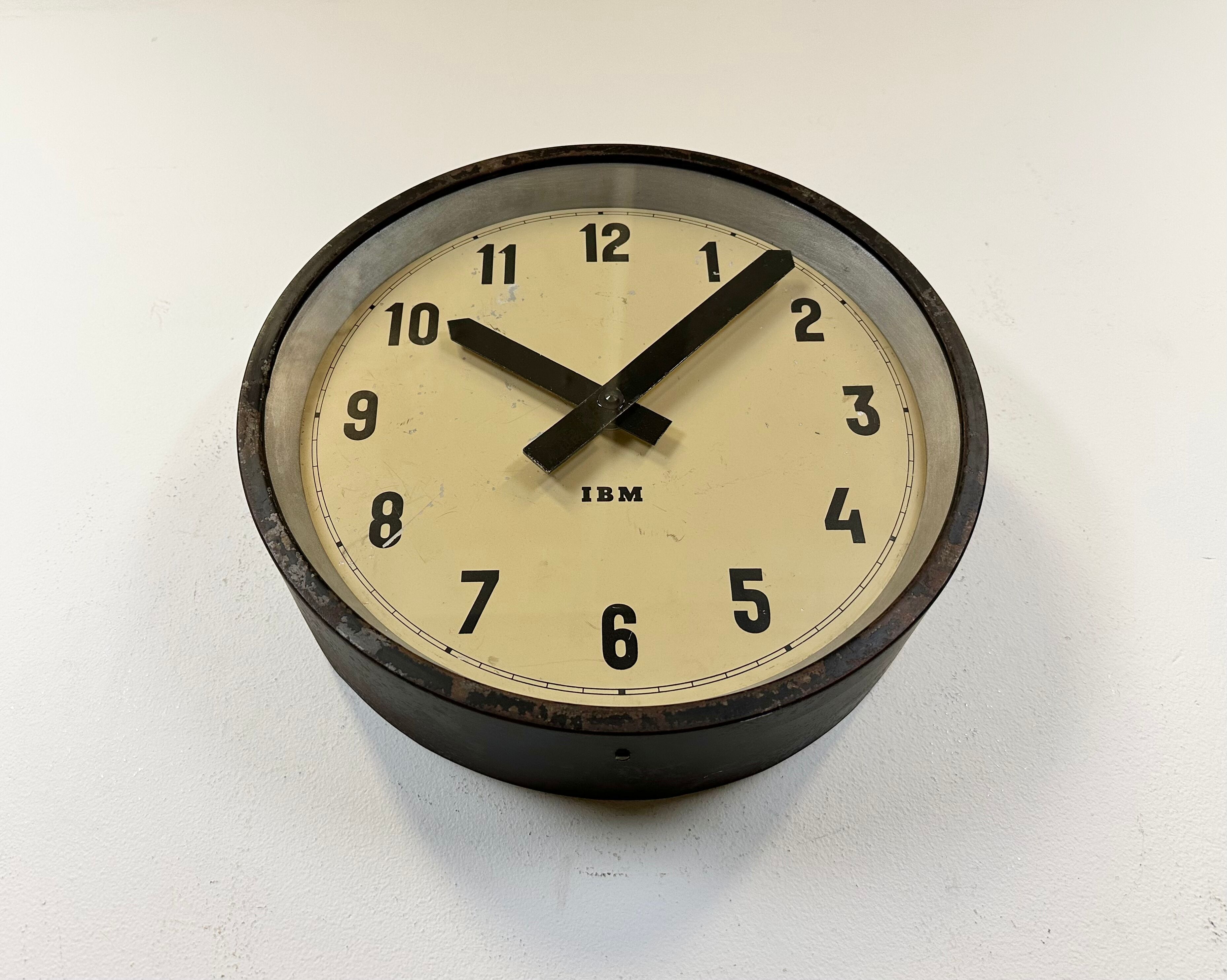 Black industrial factory wall clock from IBM, 1950s