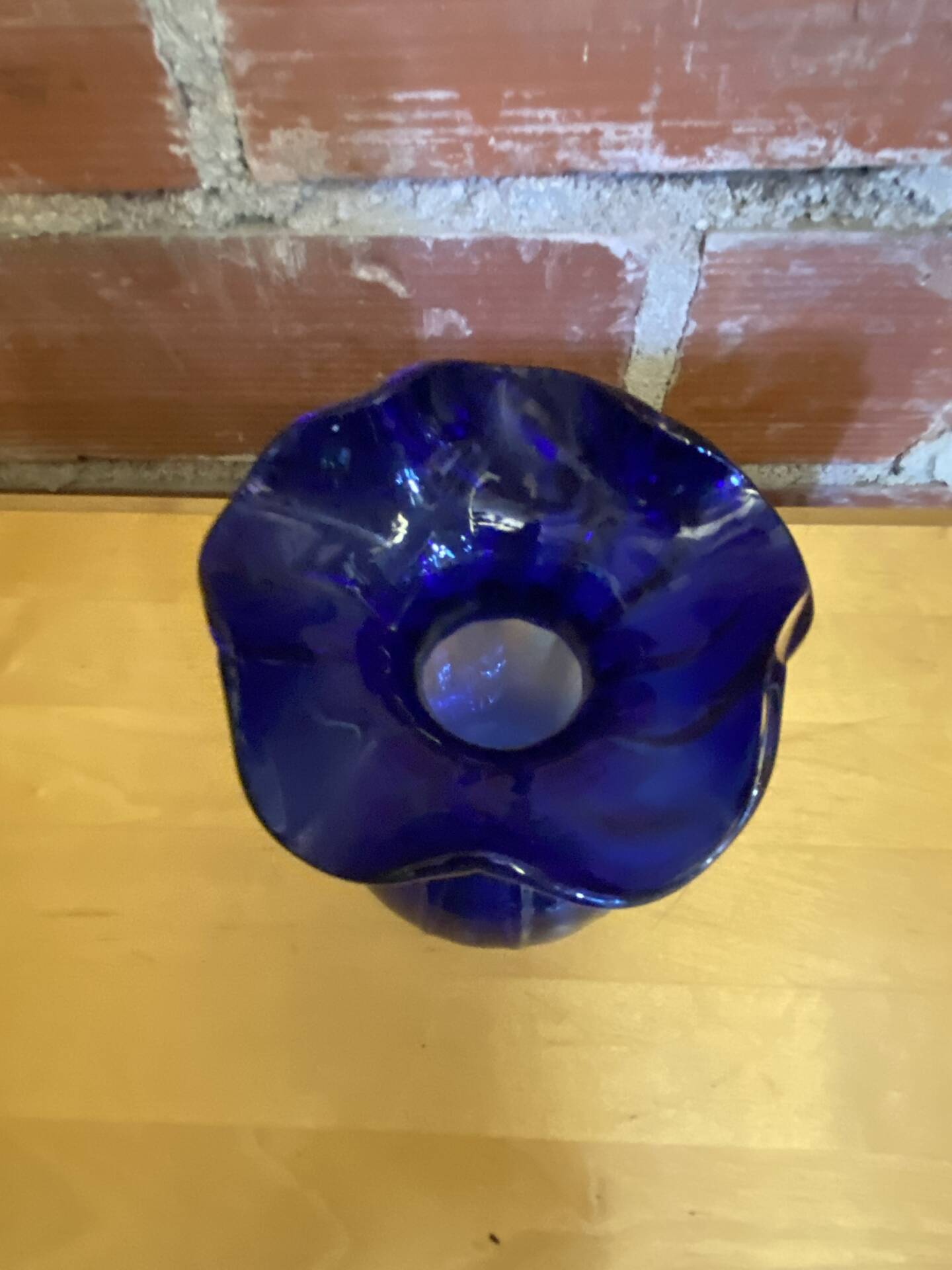Vintage Cobalt Blue Glass Bowl Vase with Corolle Neck #E026