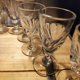 12 small twisted bistro glasses, 19th century