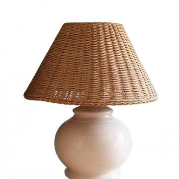 Lampe à poser céramique et rotin