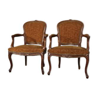 Pair of Louis XV style convertible armchairs