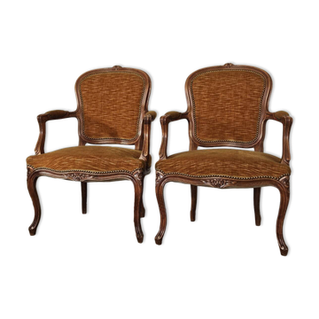 Pair of Louis XV style cabriolet armchairs