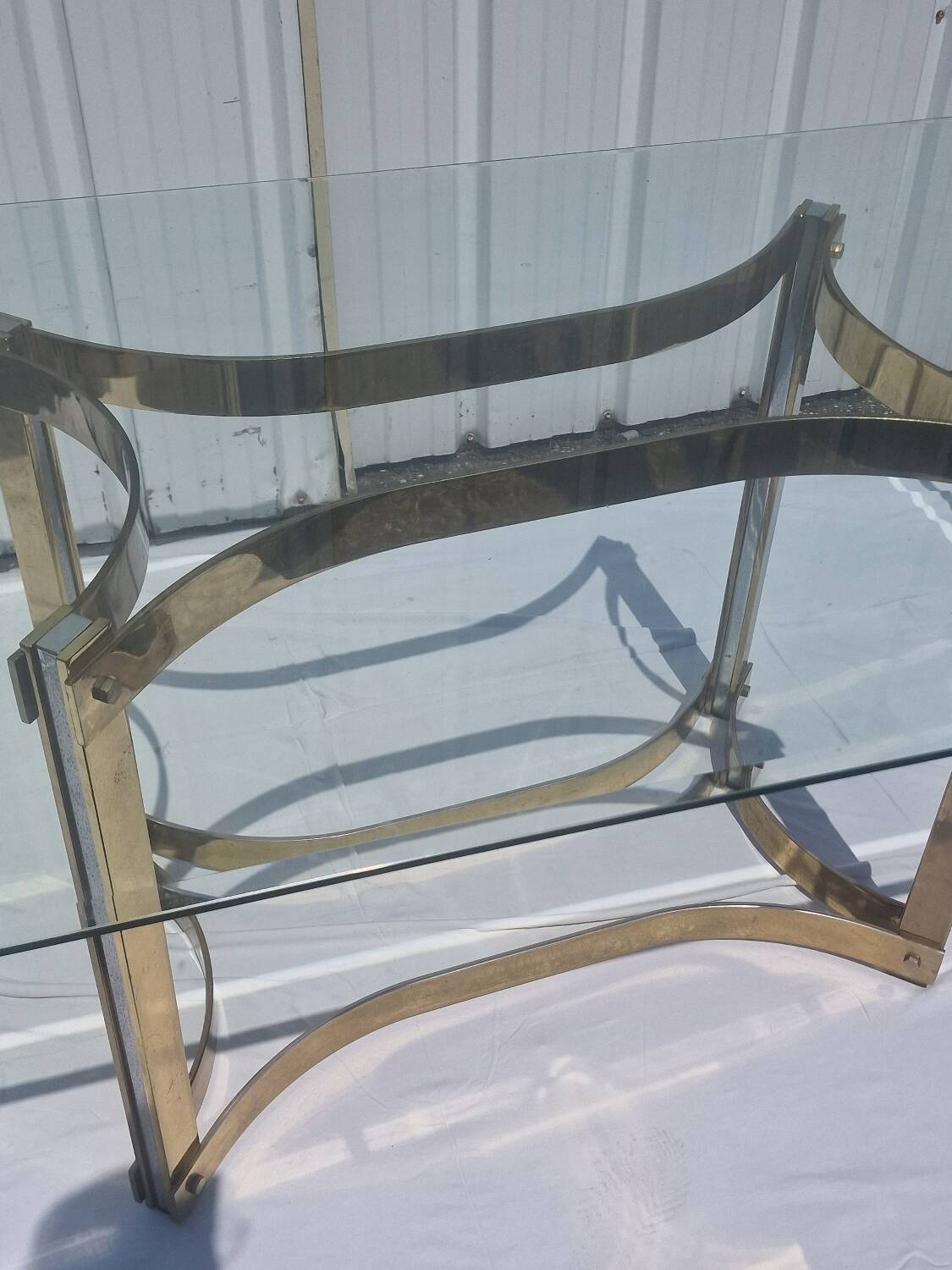 Vintage dining table golden brass chrome glass
