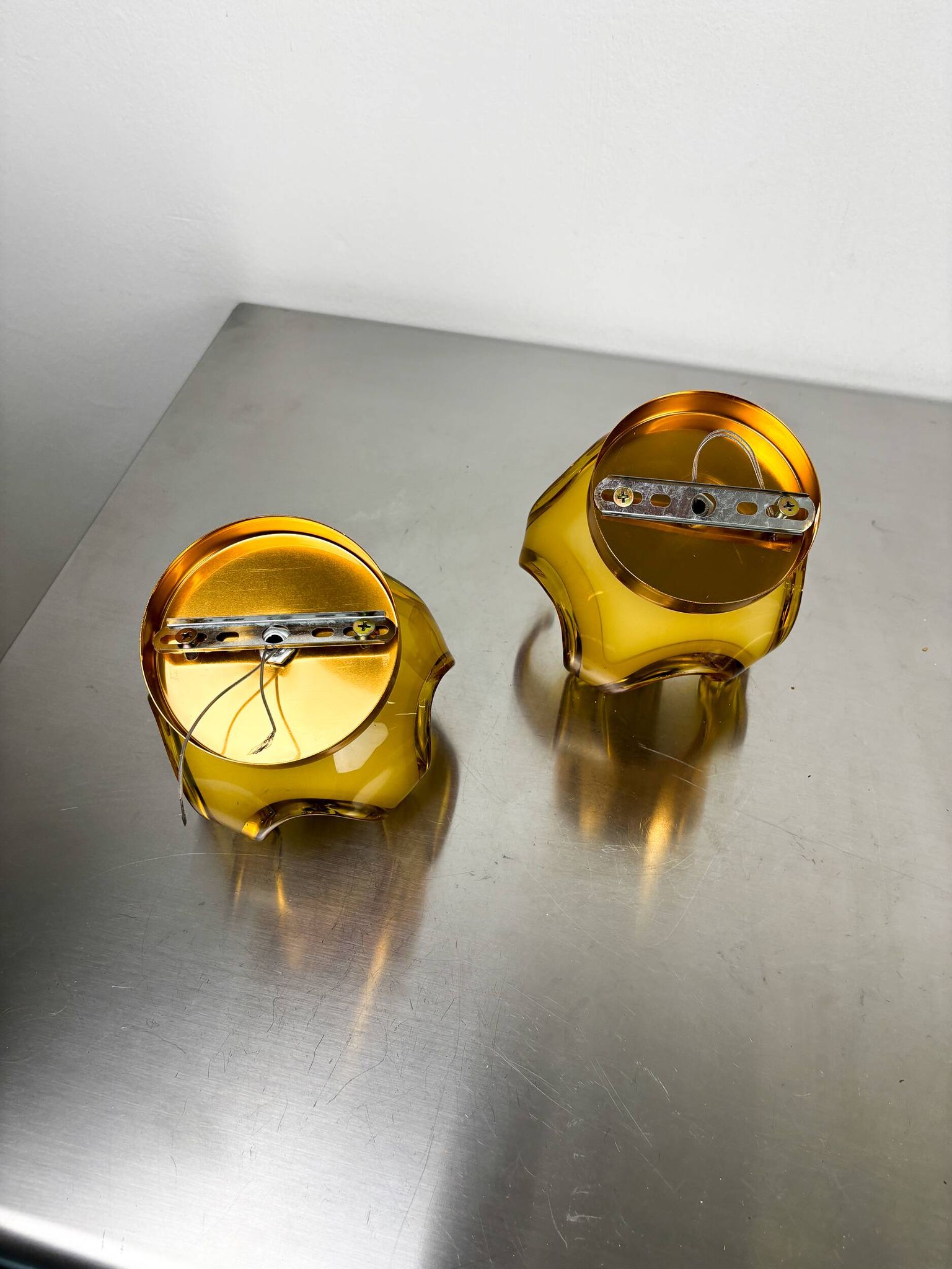 Pair of Carlo Nason wall lights for Mazzega Murano, blown Murano glass orange I