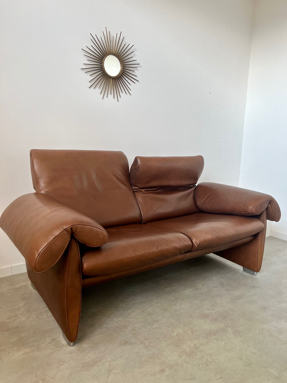 Vintage sofa 2 places leather camel design de sede ds-1023