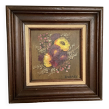 Tableau bouquet de fleurs huile sur toile Rabaey