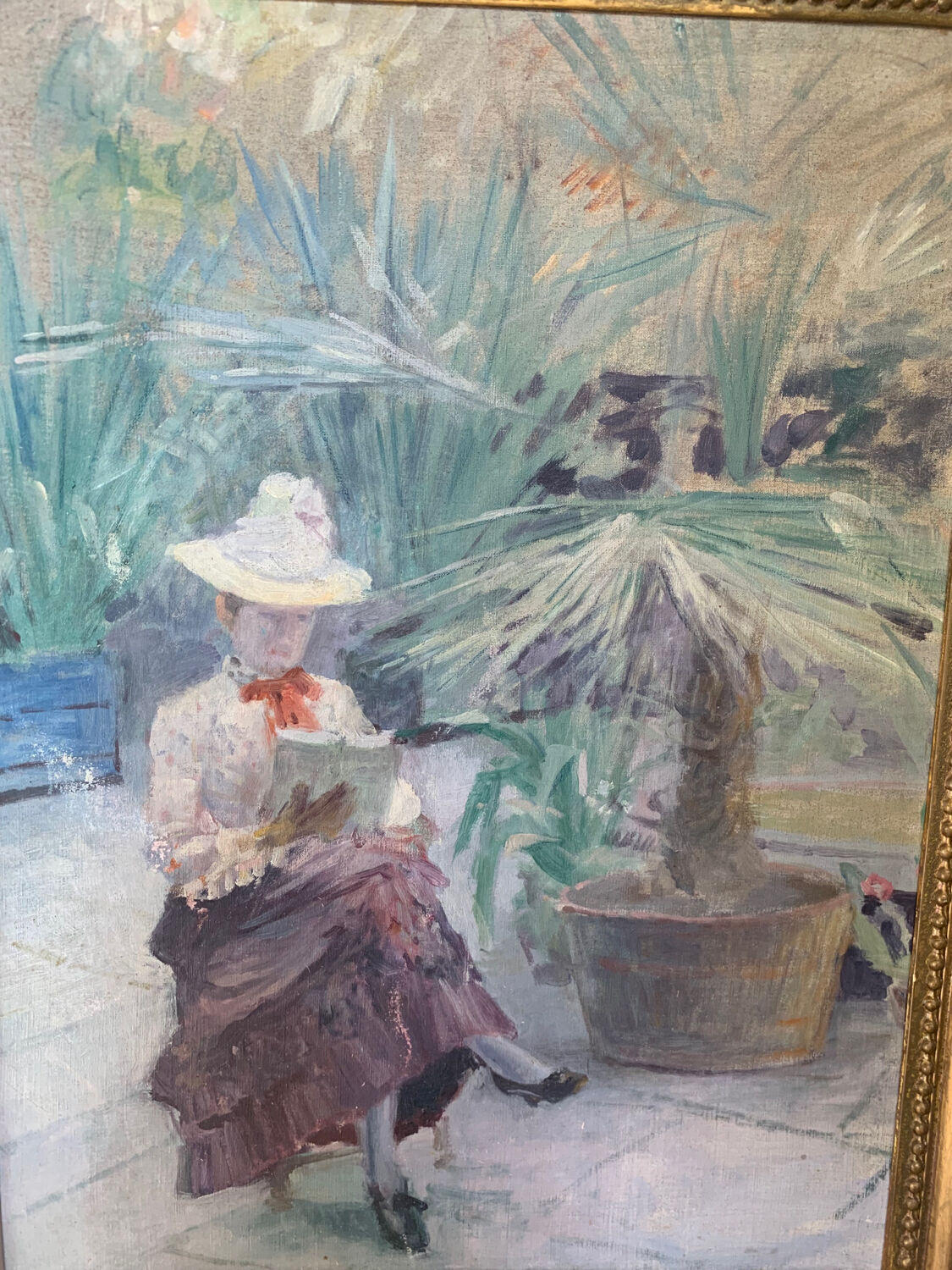 Oil on canvas painting XIX woman reading