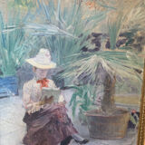Oil on canvas painting XIX woman reading