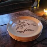 6 stoneware dinner plates with floral decoration — 1970s