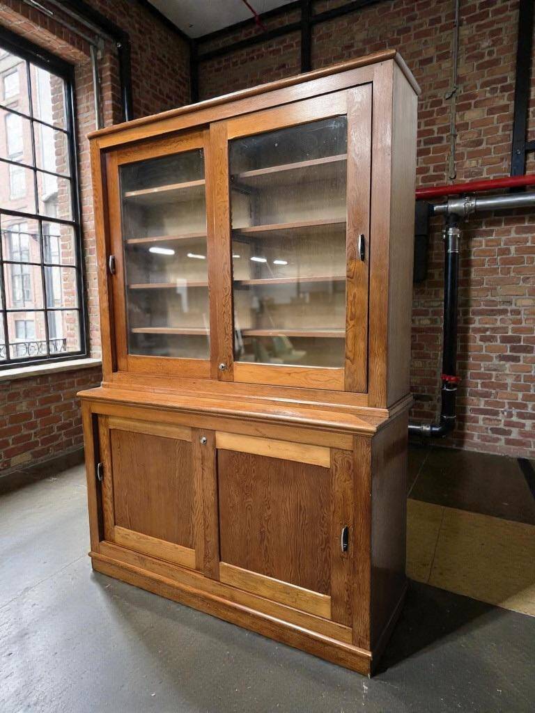 Vintage industrial wooden display cabinet / cupboard / laboratory cabinet