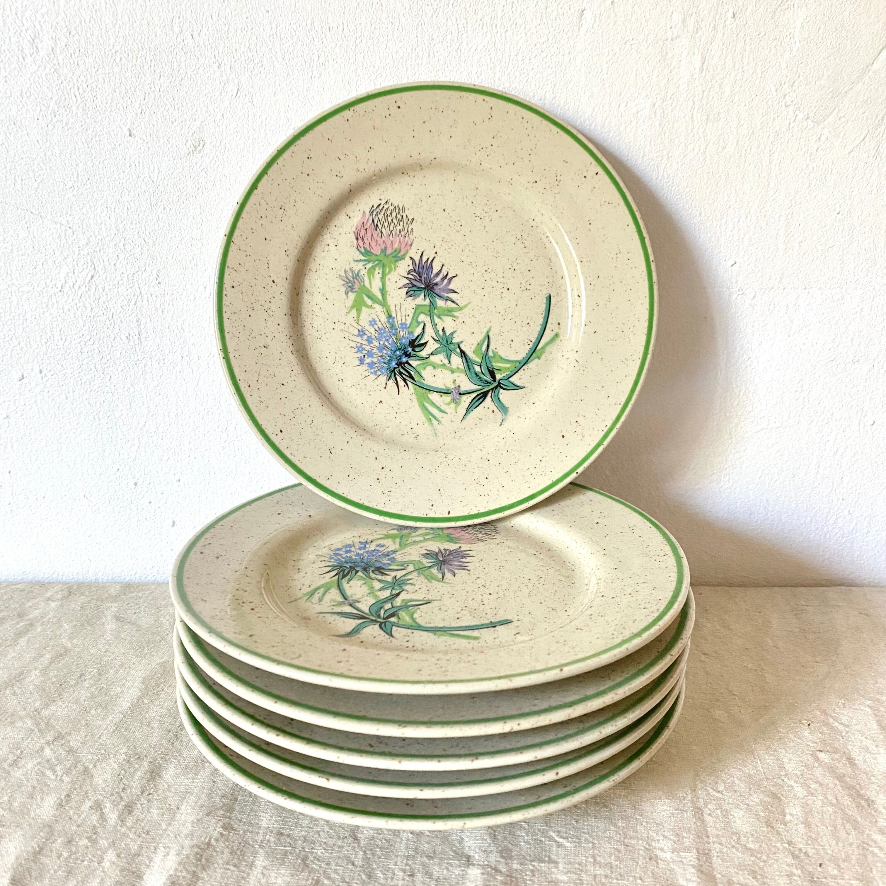 6 floral dessert plates