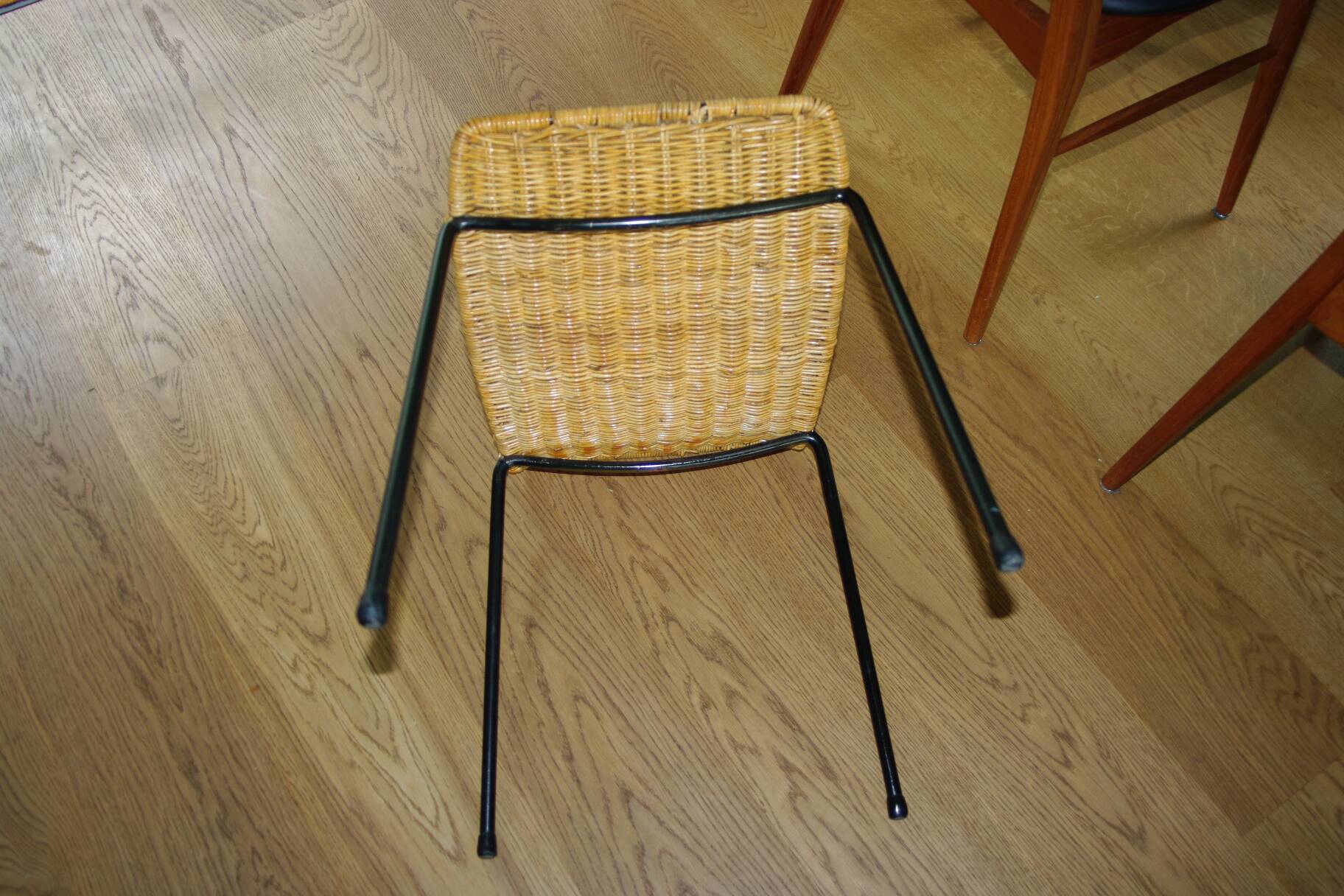 Vintage steel and woven wicker basketball stool by franco legler 1950s