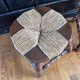 Pair of low stools - vintage wood and straw