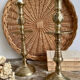 Pair of engraved brass candle holders