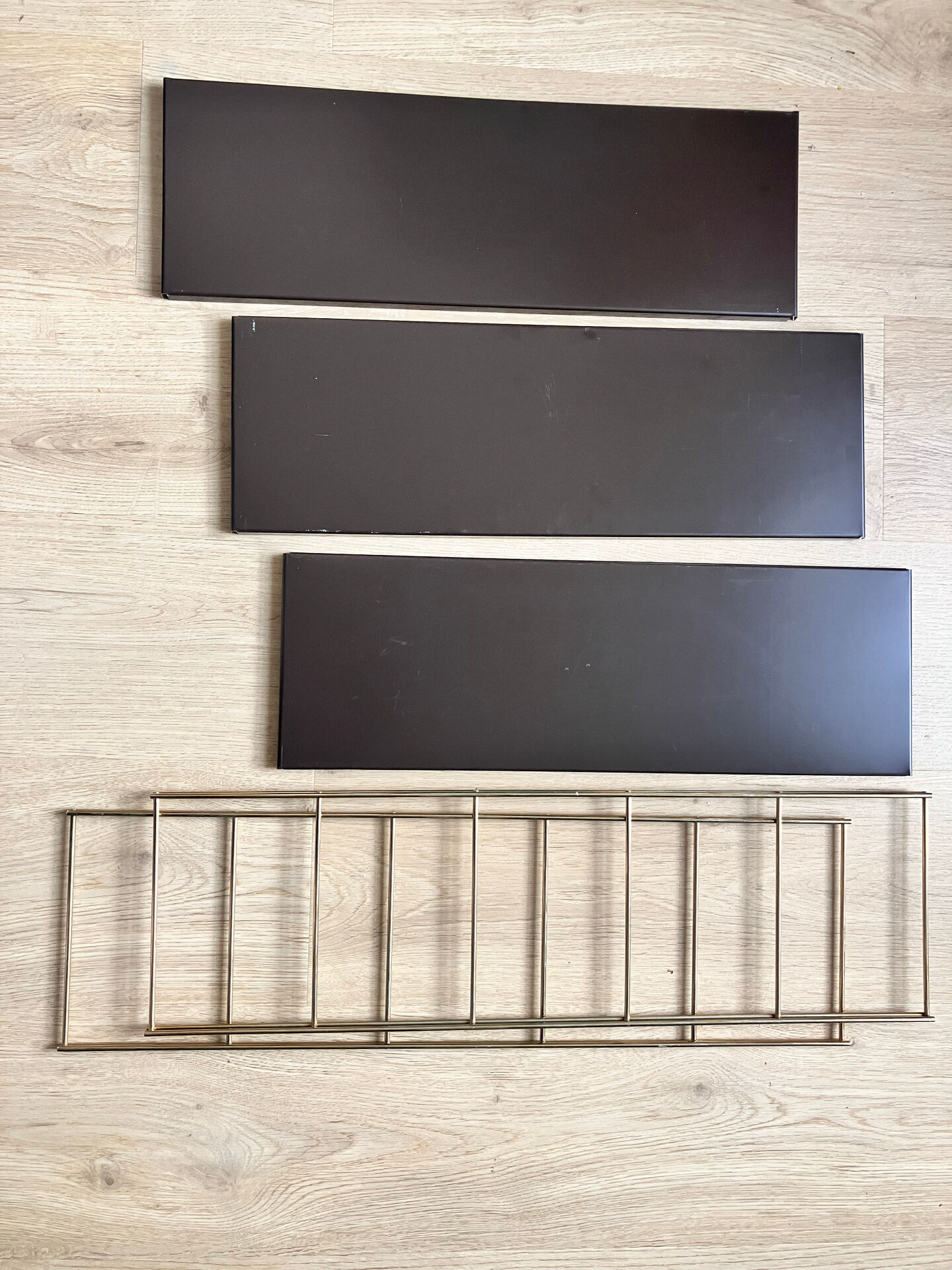 Gold and brown String wall shelves