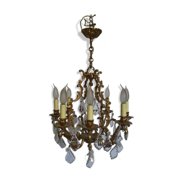 Lustre bronze et cristal 8 feux