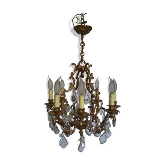 Lustre bronze et cristal 8 feux