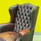 Burgundy leather chesterfield wing chair with Ottoman
