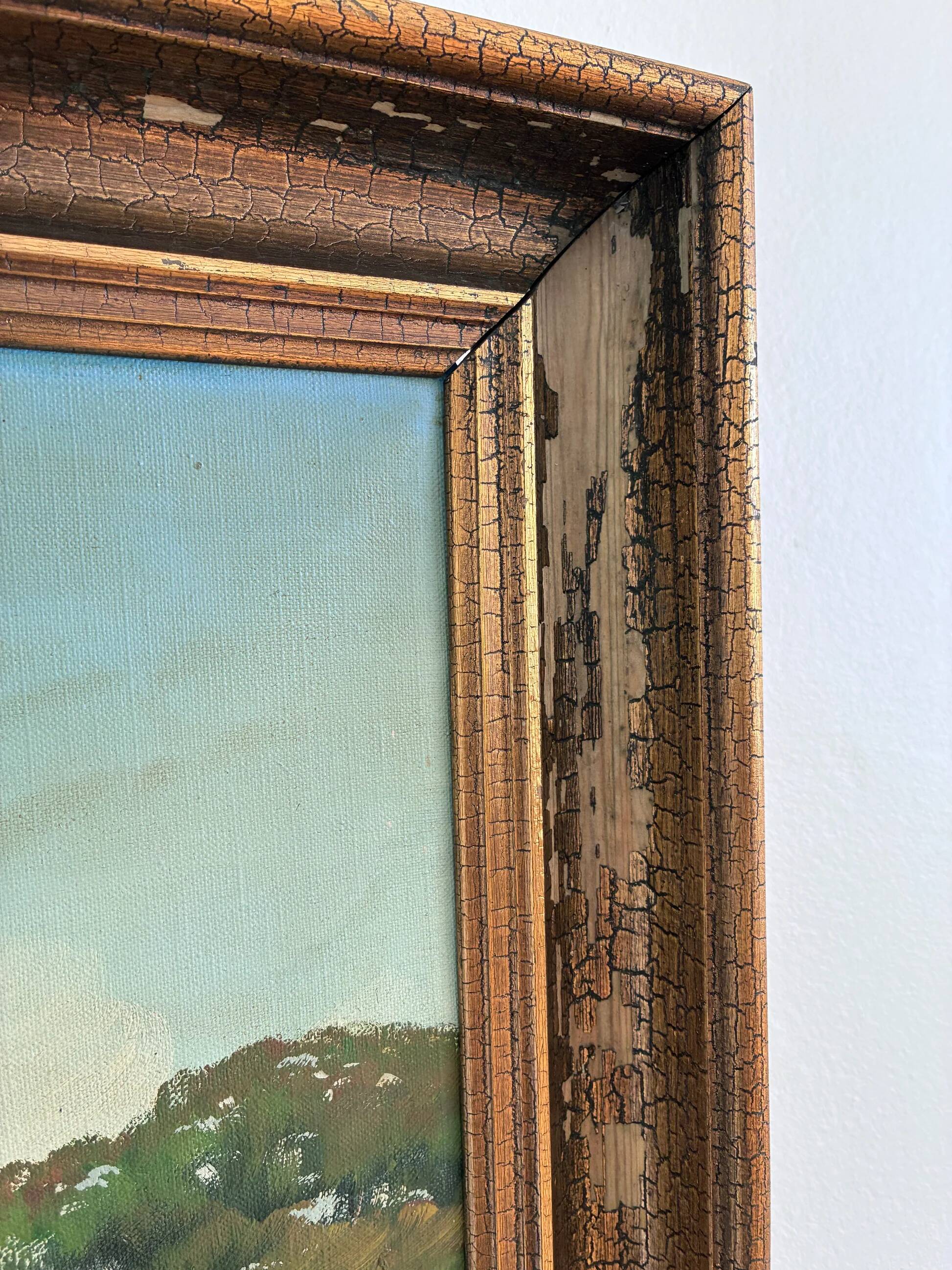 Vintage original large landscape oil painting, signed countryside art