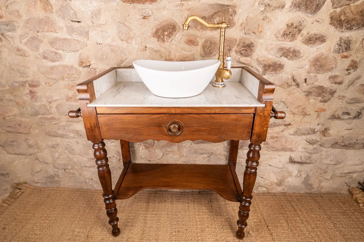 Meuble vasque ancien marbre et bois de style Louis-Philippe