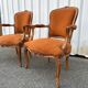 Pair of Louis XV style armchairs in ochre velvet