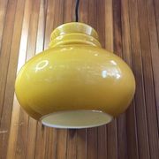 Old Yellow Opaline Pendant Light White Interior 1970s Vintage #A380