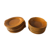 Fish service Sarreguemines vintage honey, 22 plates in total, hollow and flat