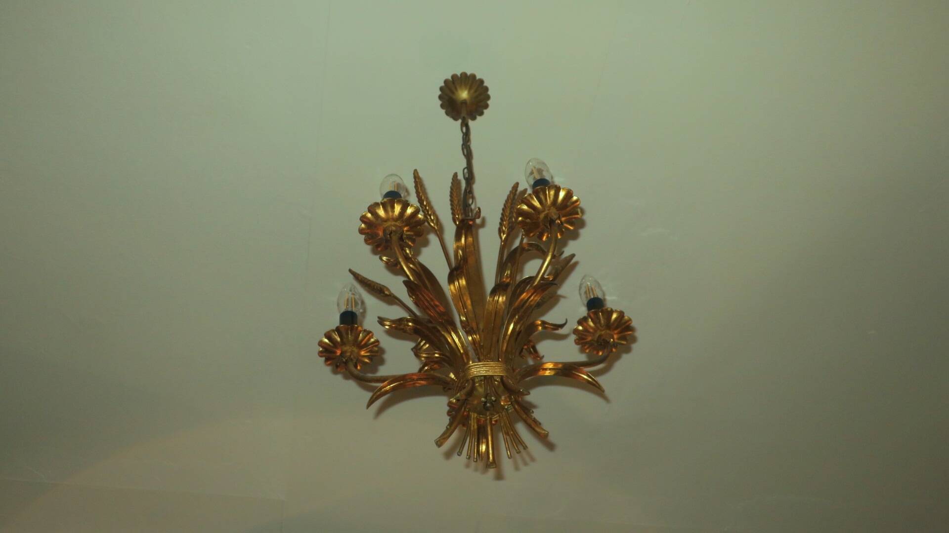 Gold plated tole wheatsheaf chandelier by Hans Kögl, 1960s
