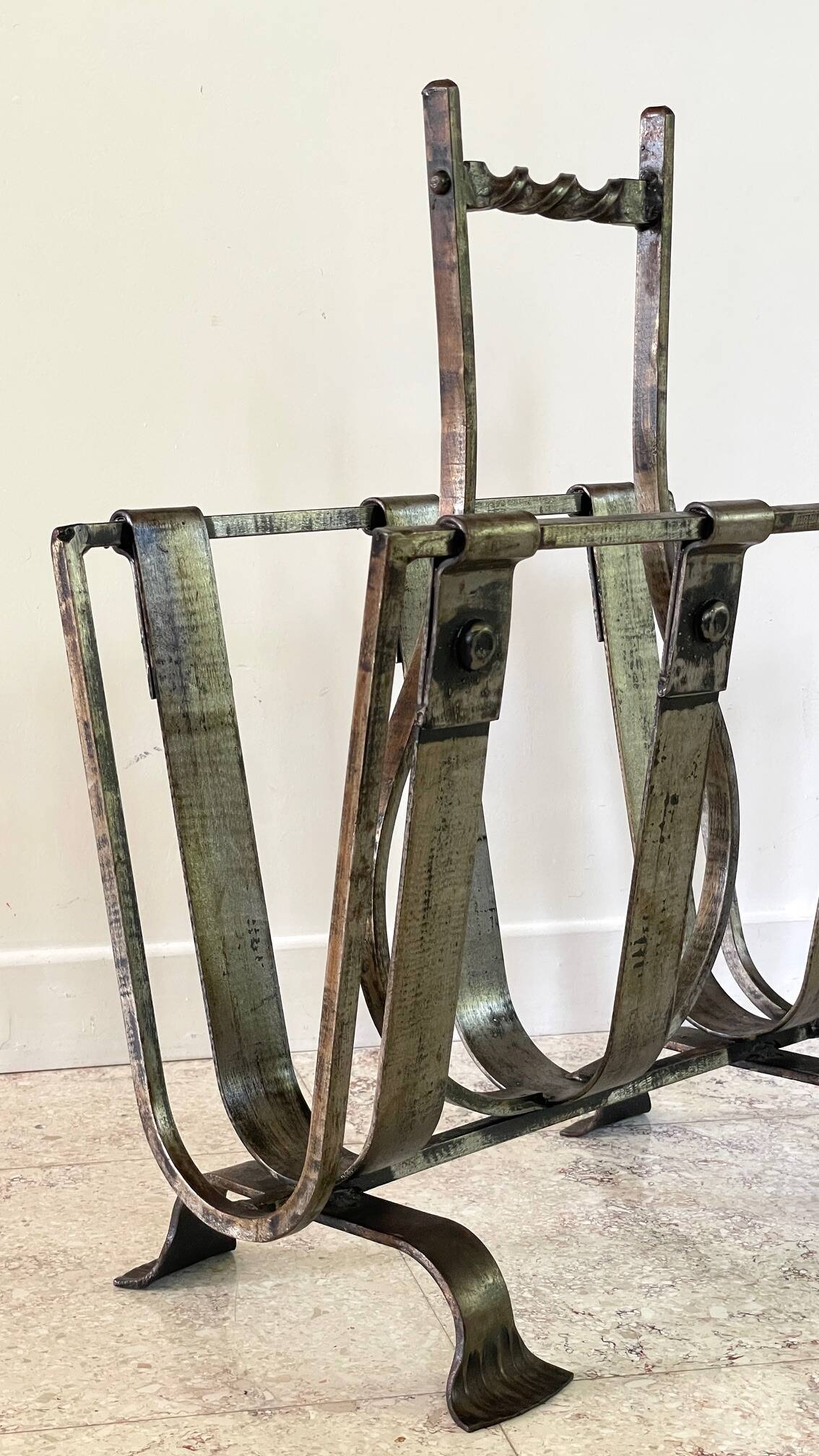 Vintage Brutalist Steel Magazine Rack