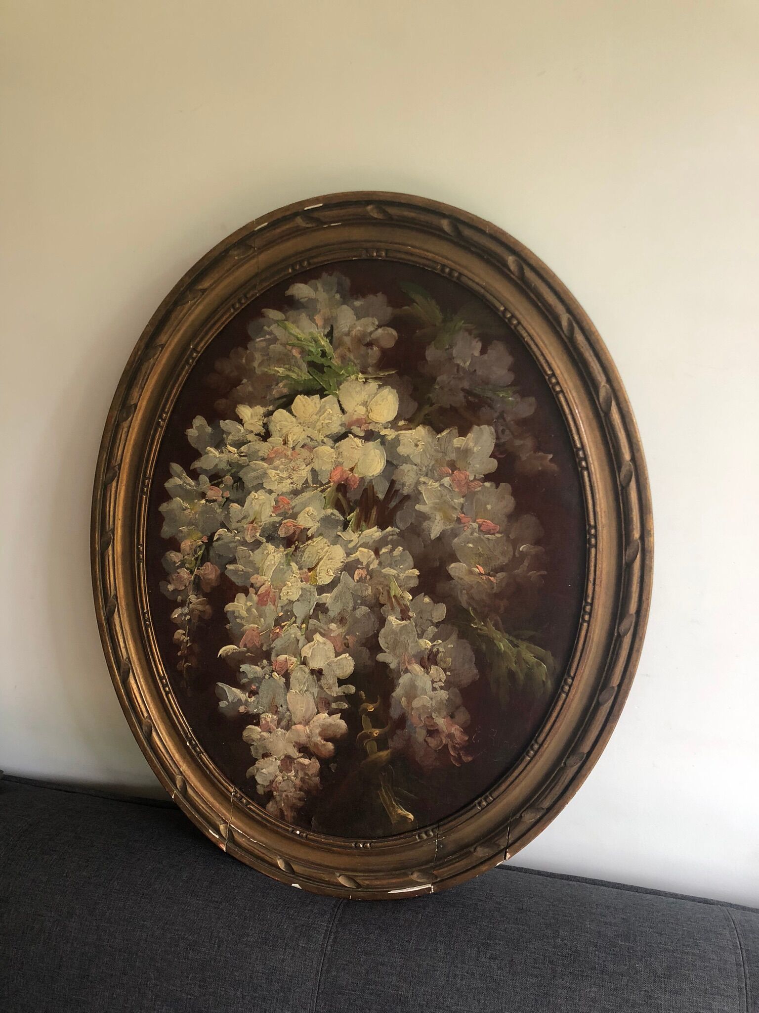 Oil on canvas Glycine branch