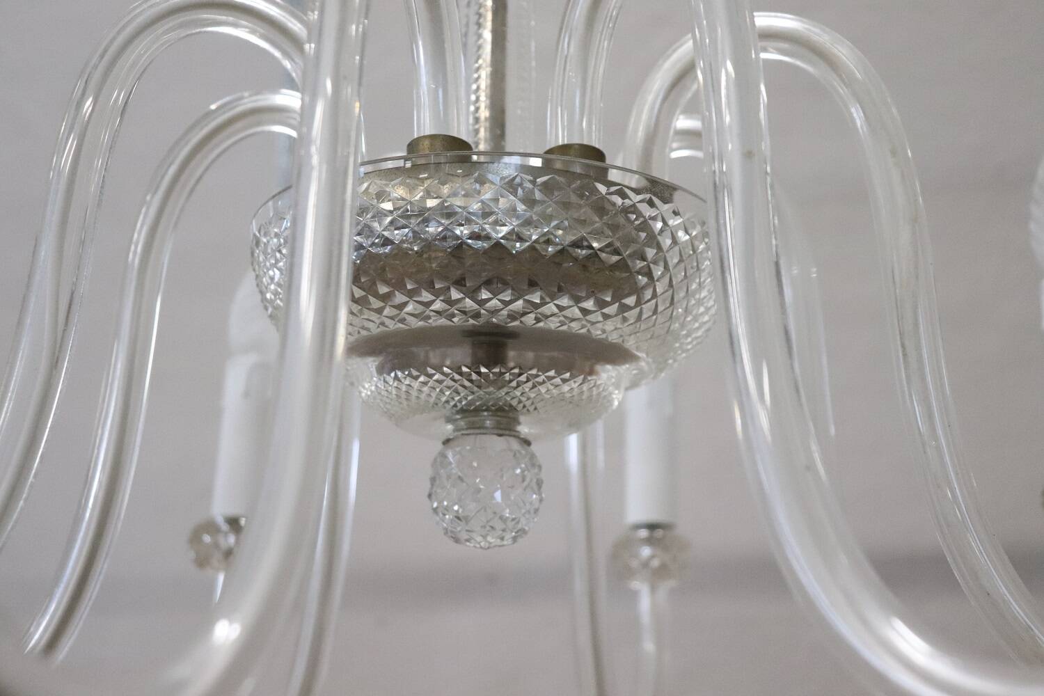 Vintage Clear Murano Glass Chandelier, 1980s