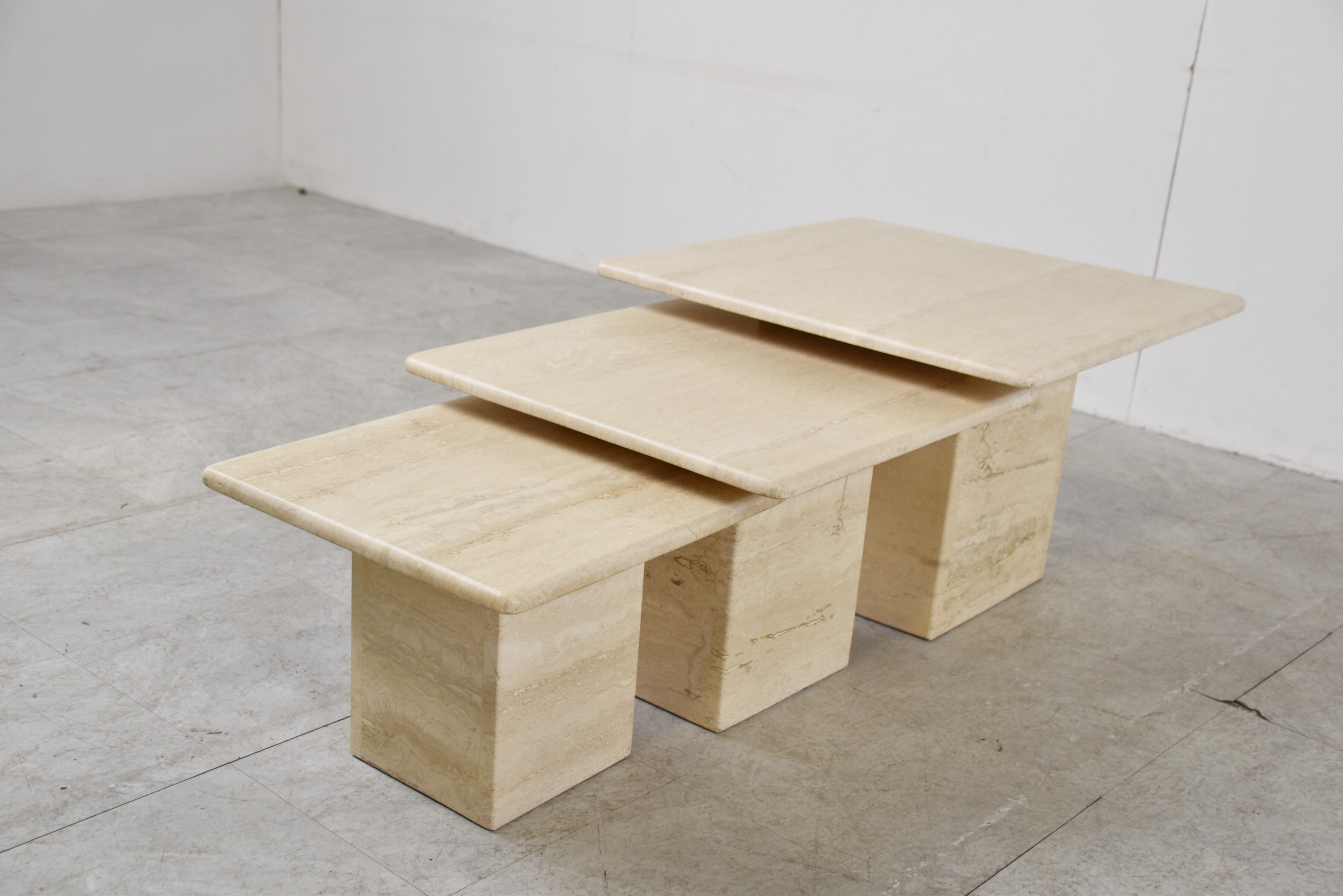 Vintage travertine nesting tables or side tables, 1970s