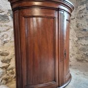Antique demi-lune cabinet in walnut, late 18th century, French château.
