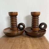 Pair of turned wooden candlesticks from the 70s