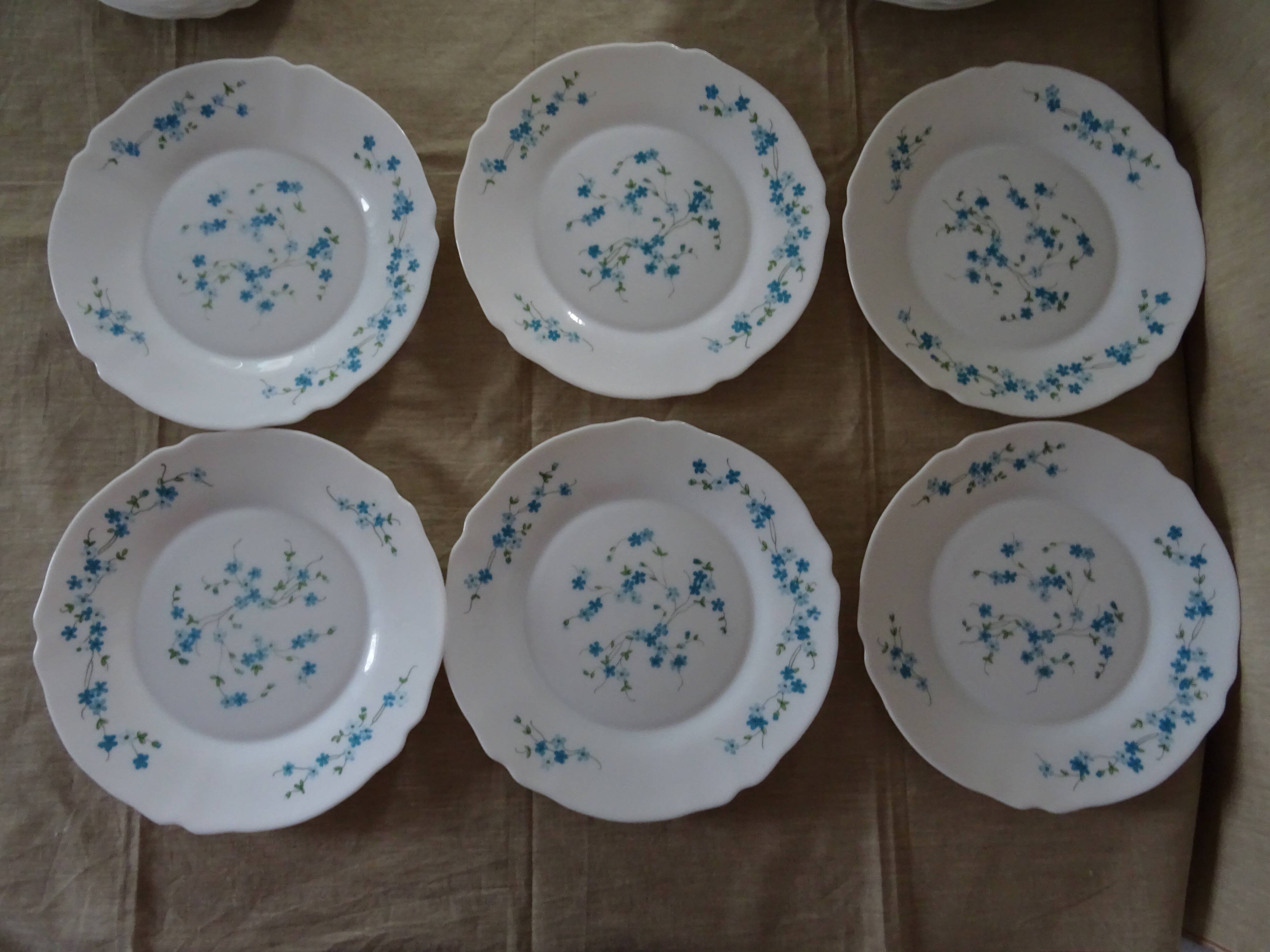 18 Plates Flat Desserts Hollow VERONICA BLUE FLOWERS Arcopal forget-me-not Lot EJ