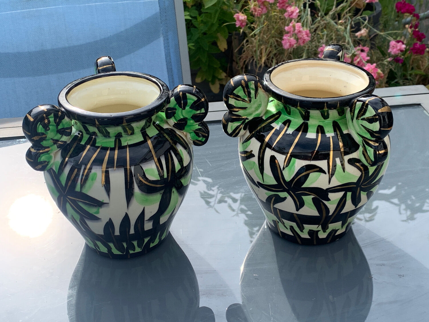 Pair of vases Vallauris decoration hand 561 signed