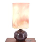 Purple ceramic lamp, silk lampshade, 70s