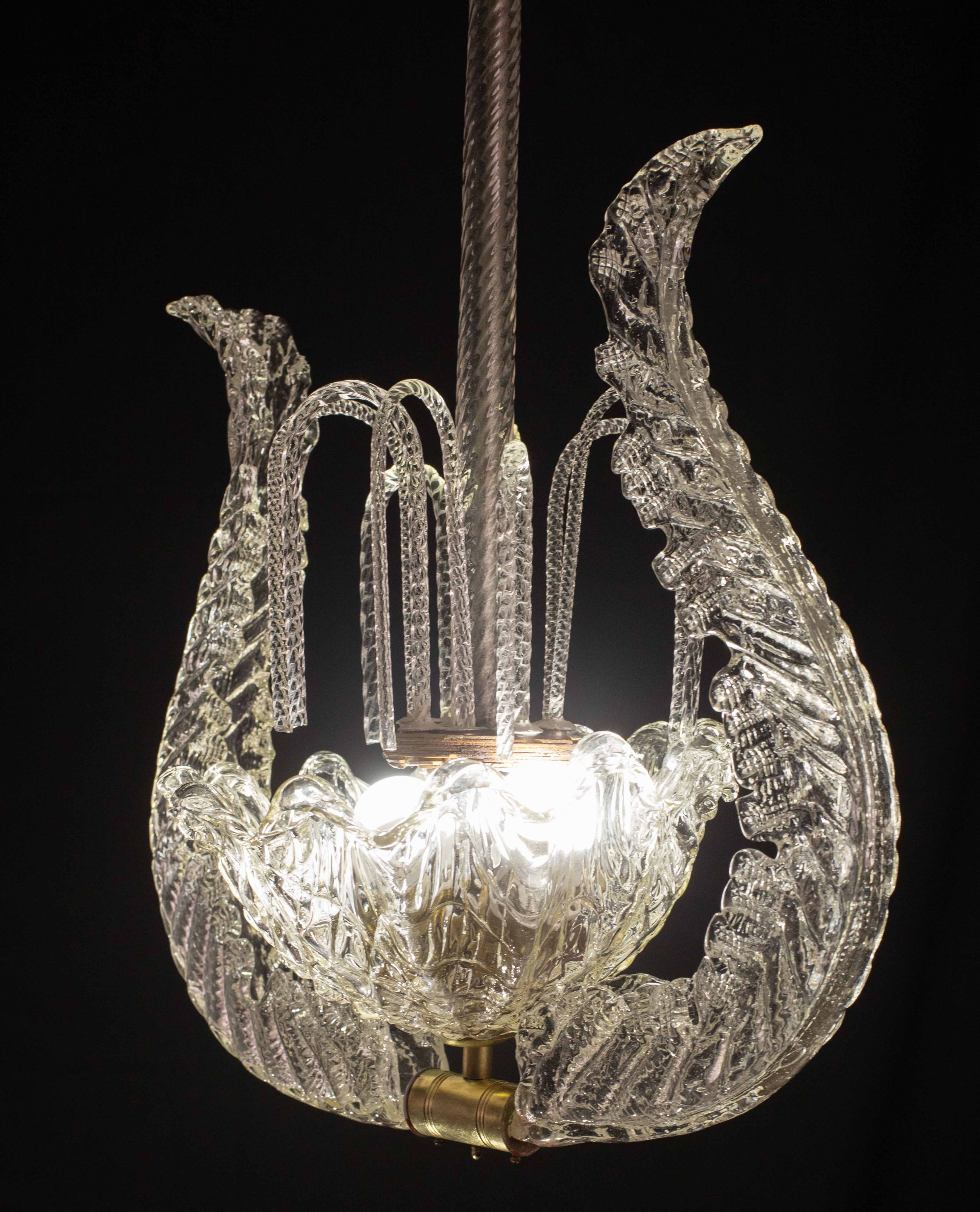 Set of 5 Art Decò Fountain Chandelier By Barovier e Toso, Murano Glass, 194