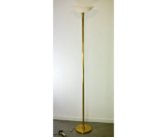 Floor Lamp Gianfranco Frattini Metal, Alabaster Torchiere Floor Lamp