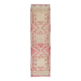 Tapis couloir vintage rose et vert pastel, charme bohème anatolien