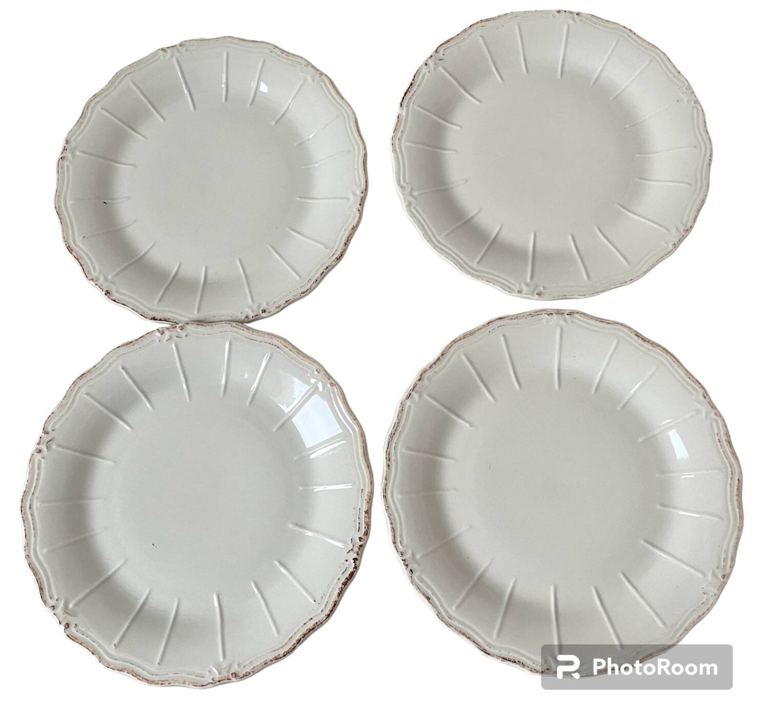 Set of 4 white porcelain dessert plates
