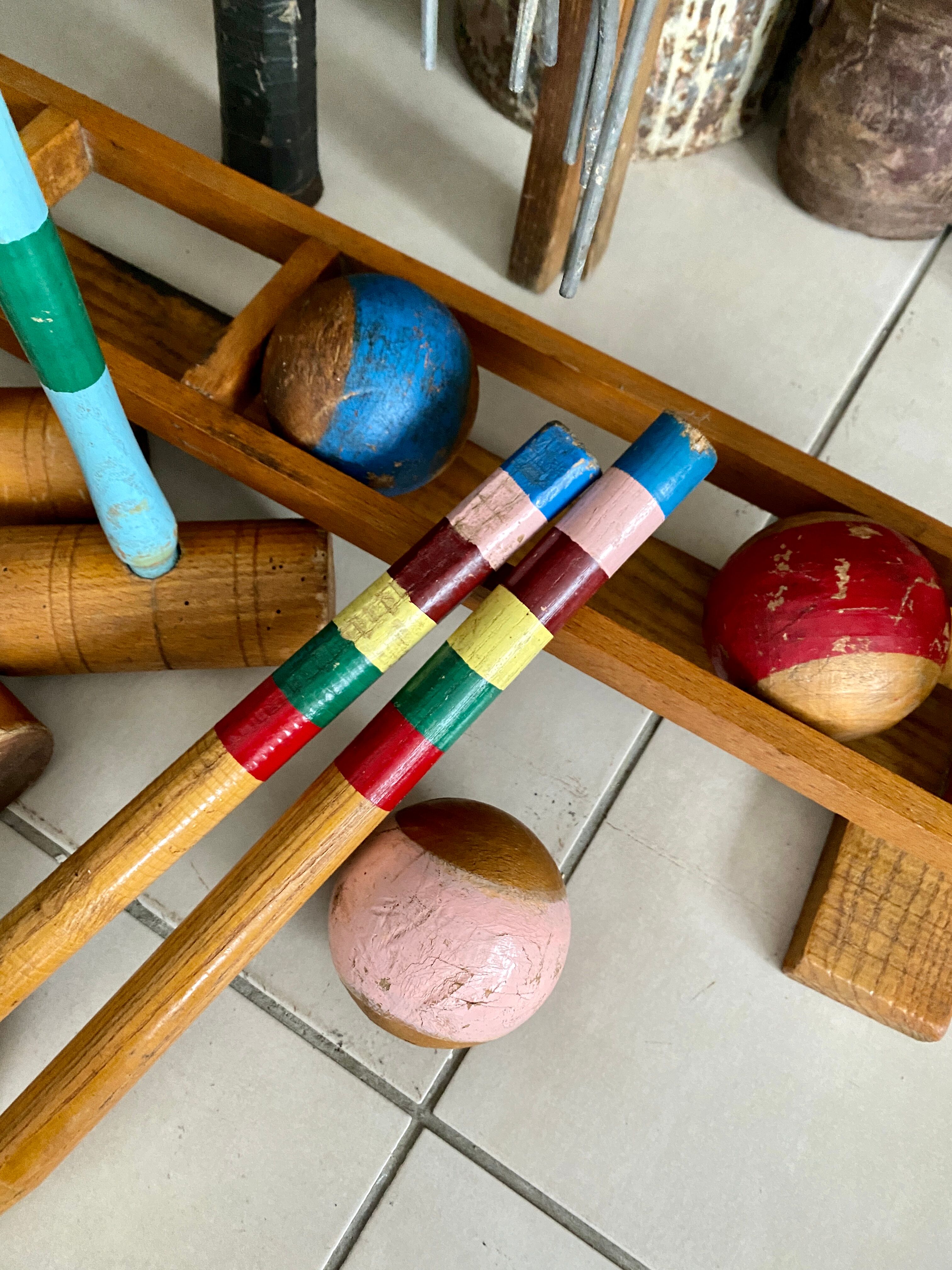 Old wooden croquet game