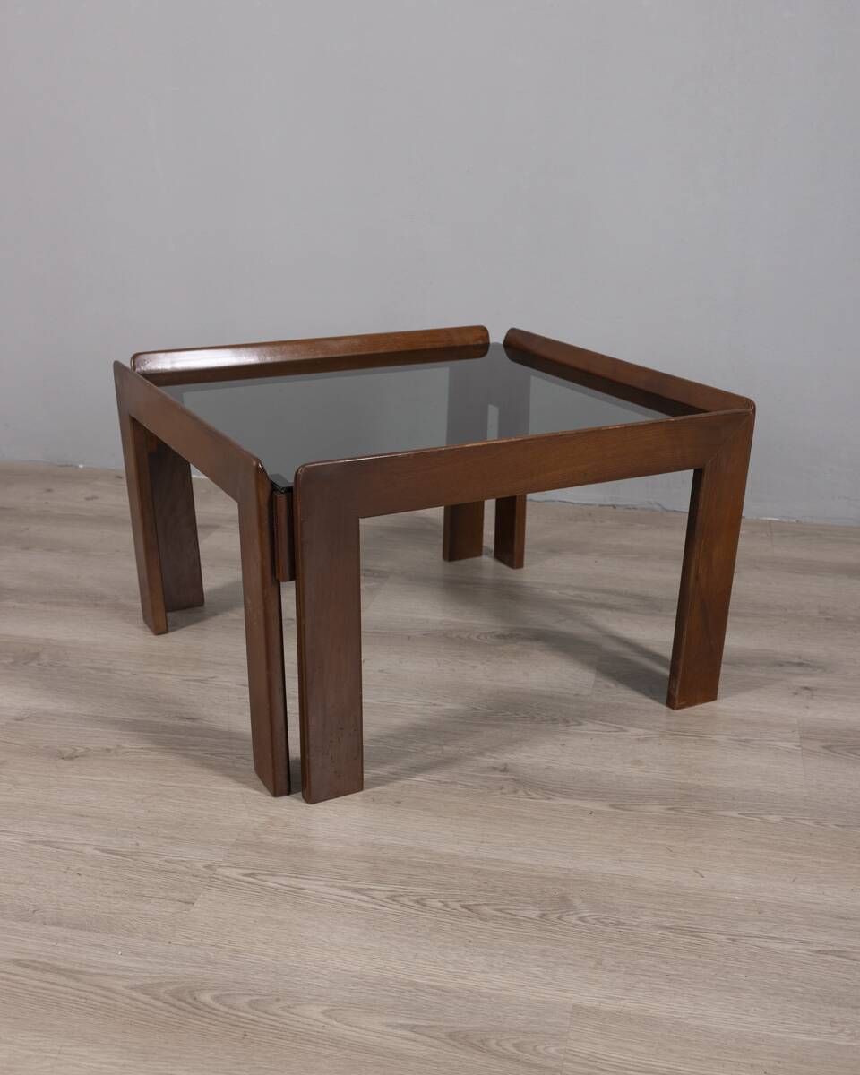 Vintage 1970s Coffee Table in Wood and Glass, Italian Design