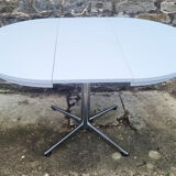 Round table and white formica chairs, vintage, 70s