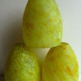 Tulipe ovoïde art déco à douille, verre jaune moucheté façon clichy, 3 dispo