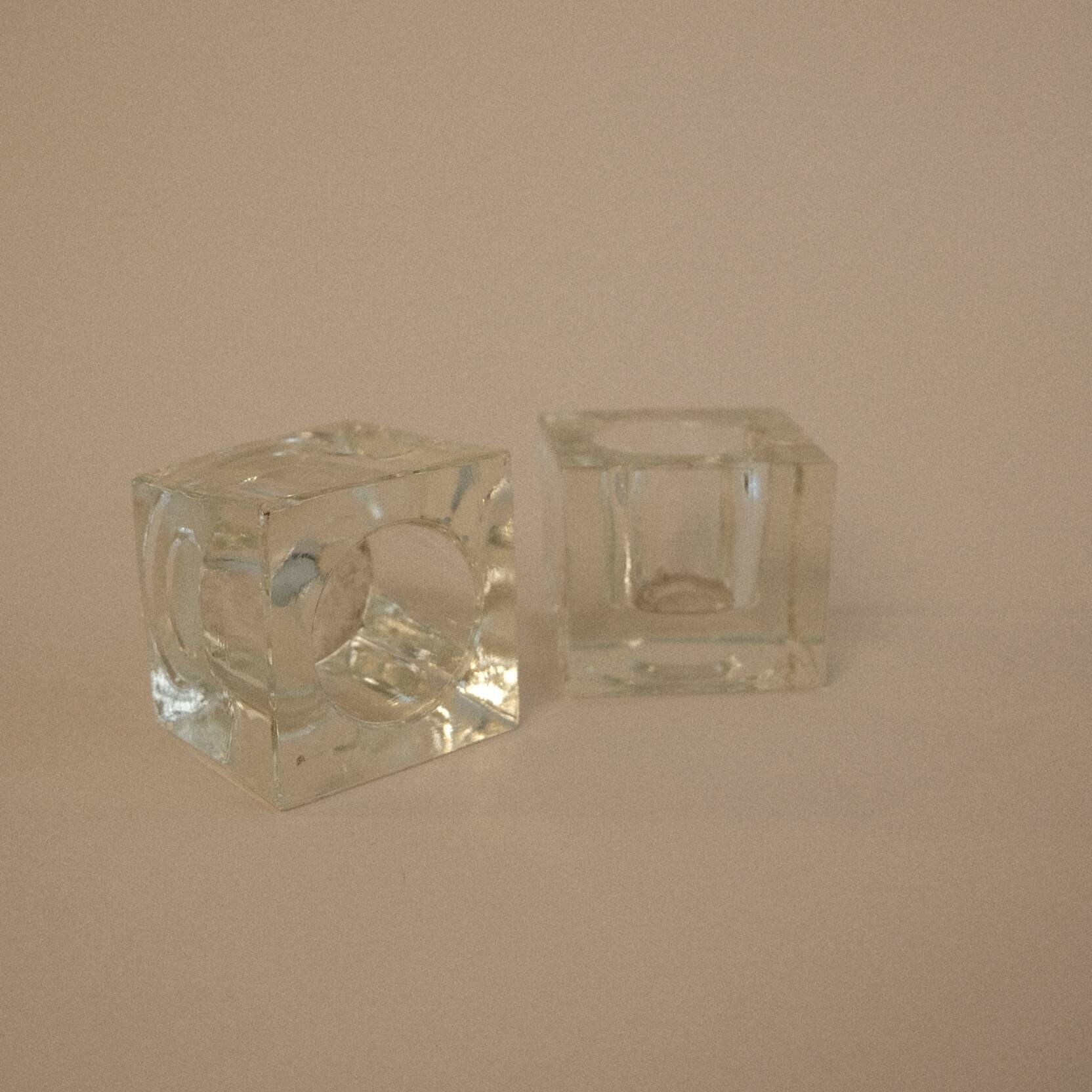 Pair of square glass candle holders